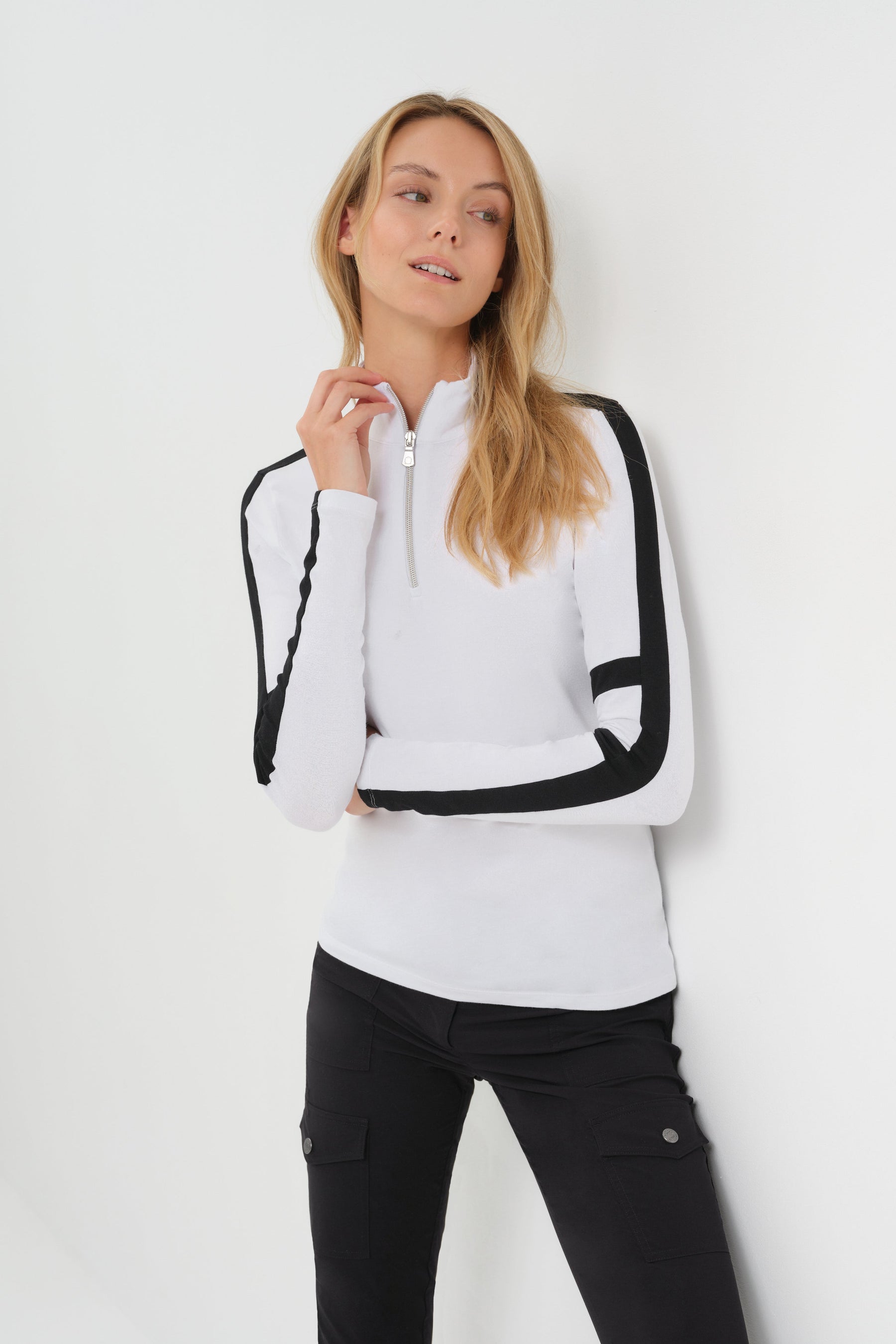 Stacey Sport Striped Zip-Up Top