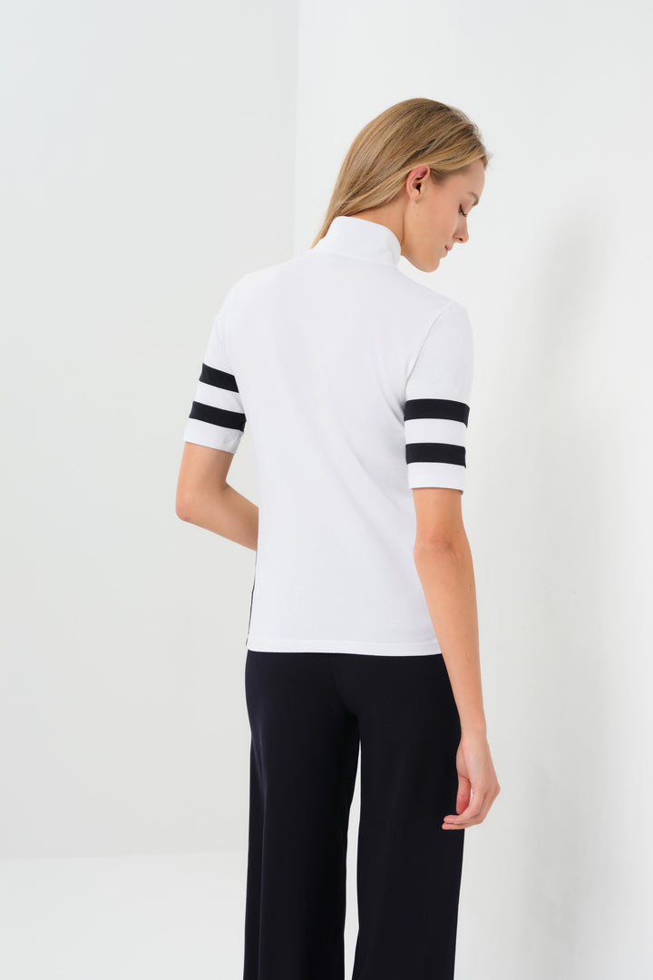 Serena Sport Striped Zip-Up Short Sleeve Top