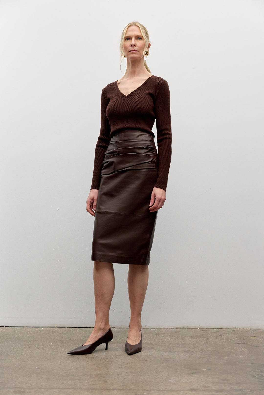 Draped leather skirt
