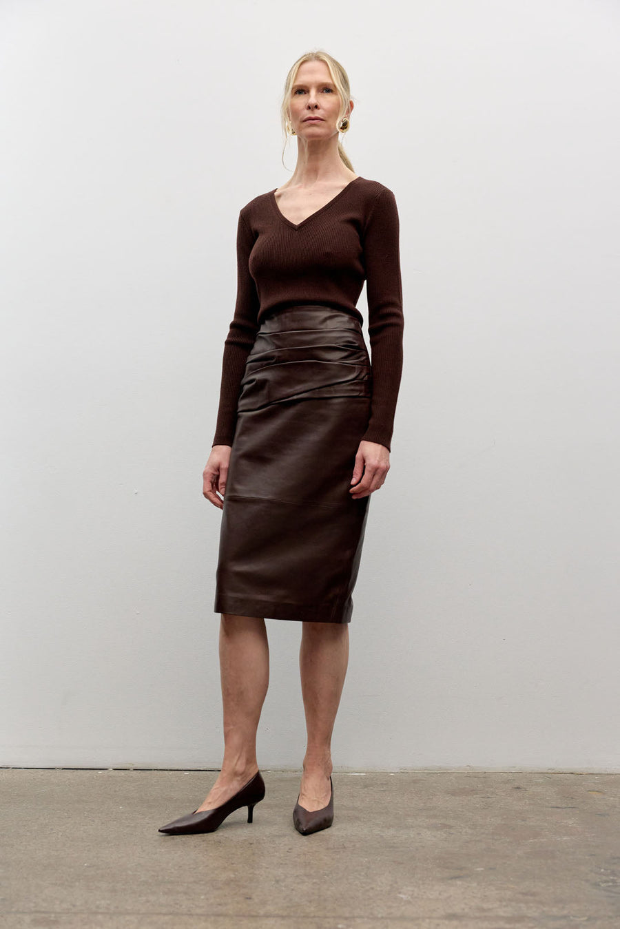 Draped leather skirt
