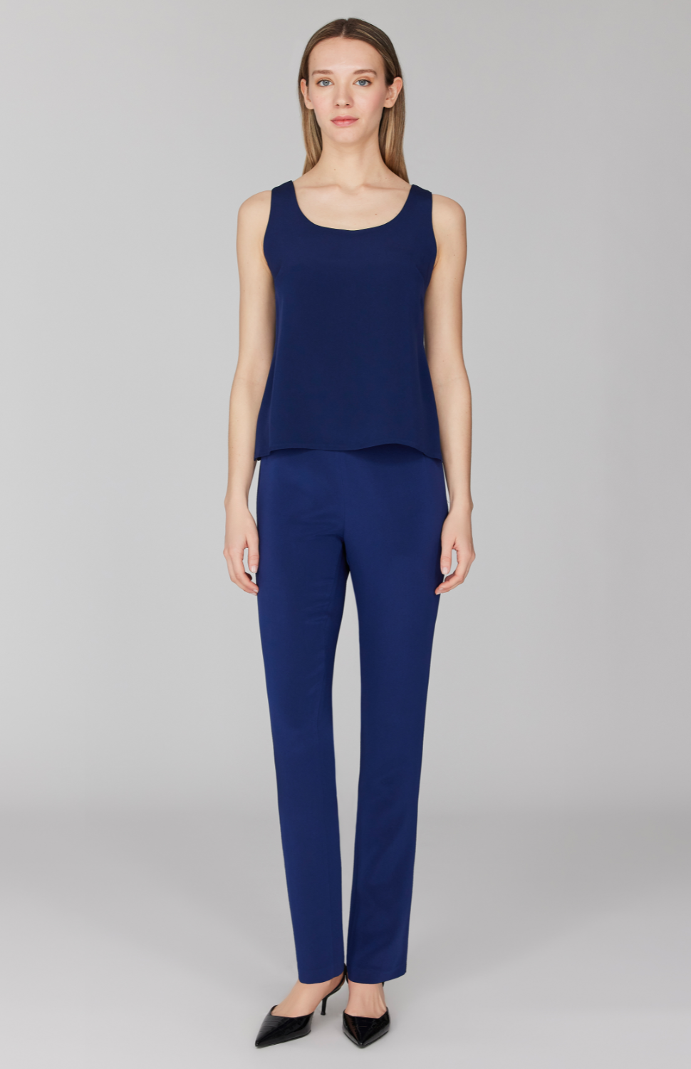 Silk Essential Narrow Leg Pant w/Flat Front, Back Elastic, & Slimmest Fit