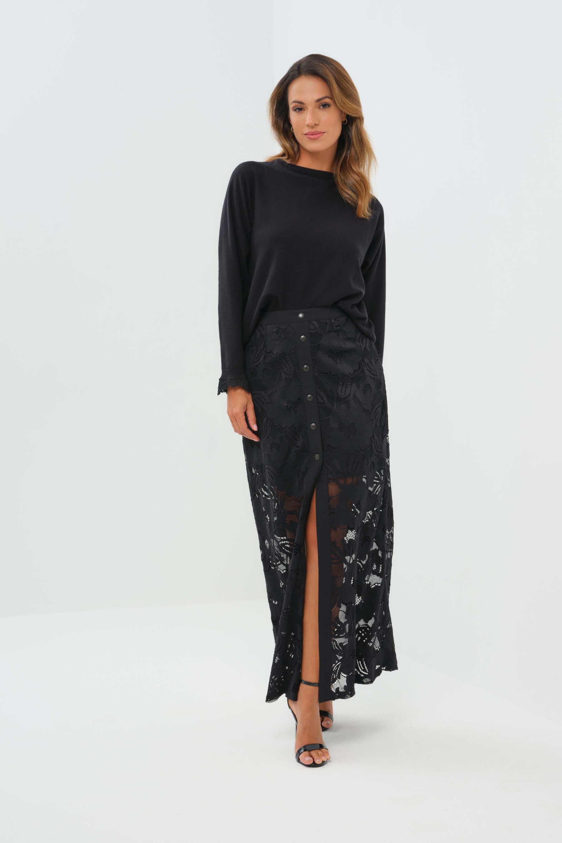 Passion Sweater Knit & Lace Crewneck with Back