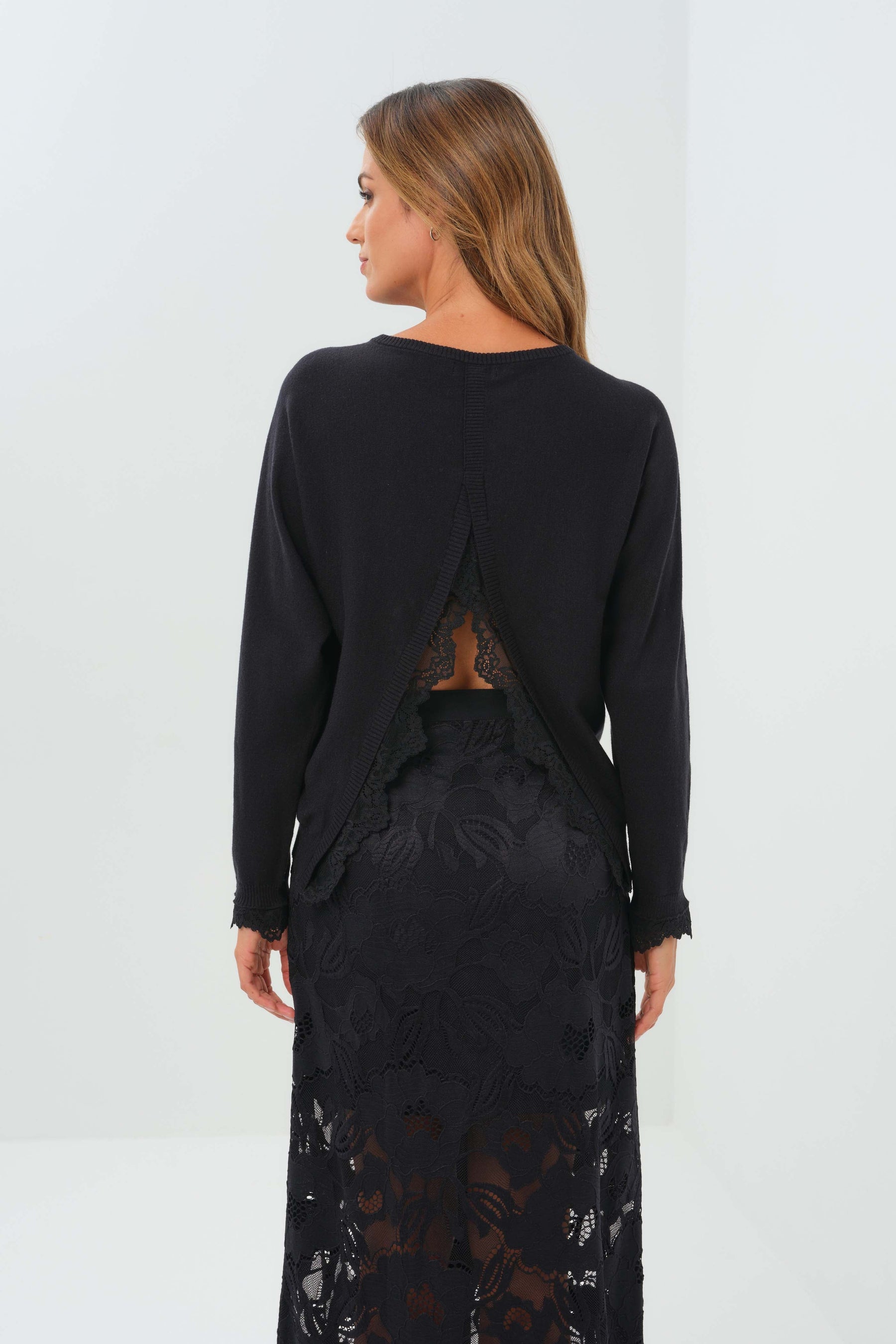 Passion Sweater Knit & Lace Crewneck with Back