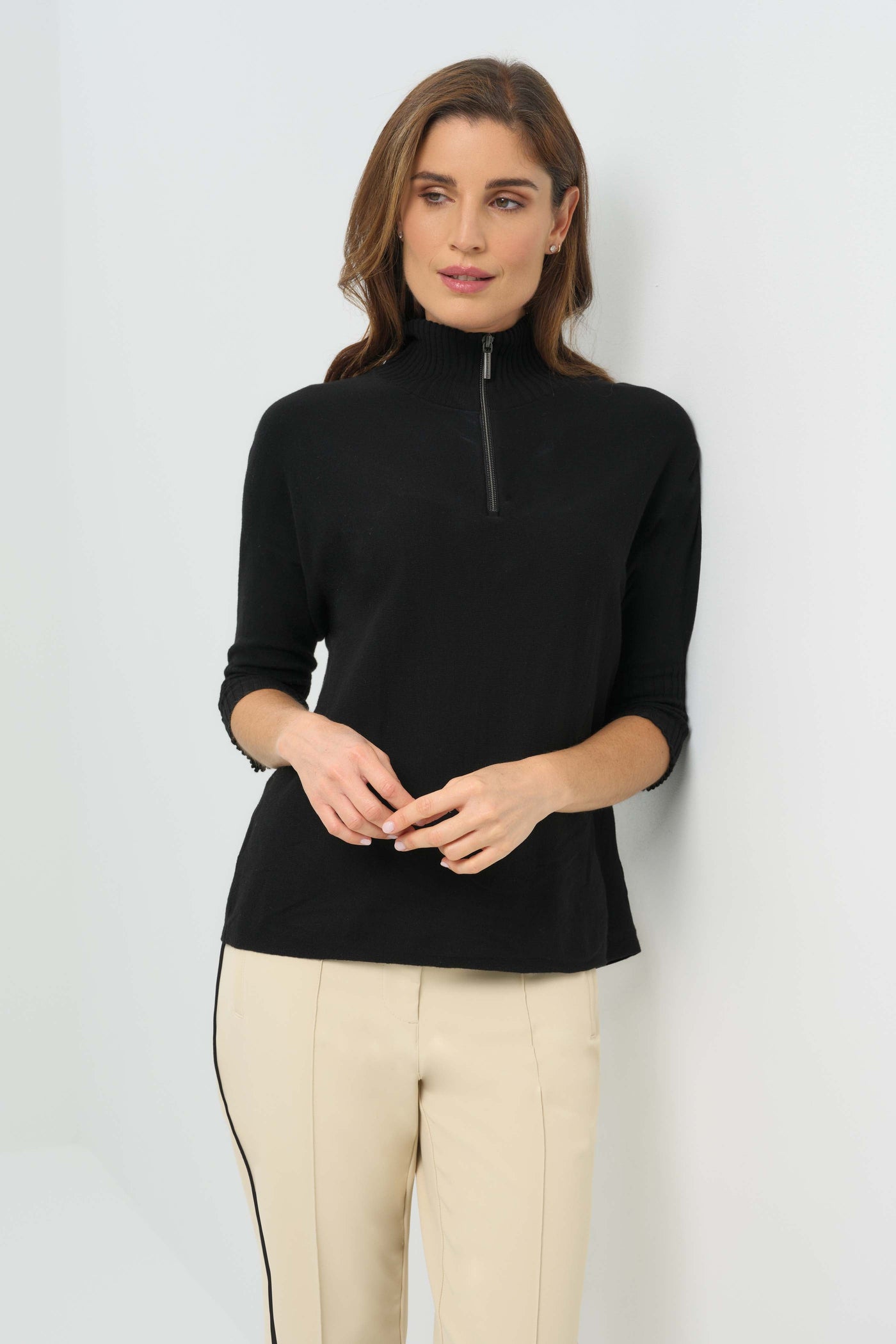 Lucely 1/4 Zip Elbowsleeve Mock Neck Sweater