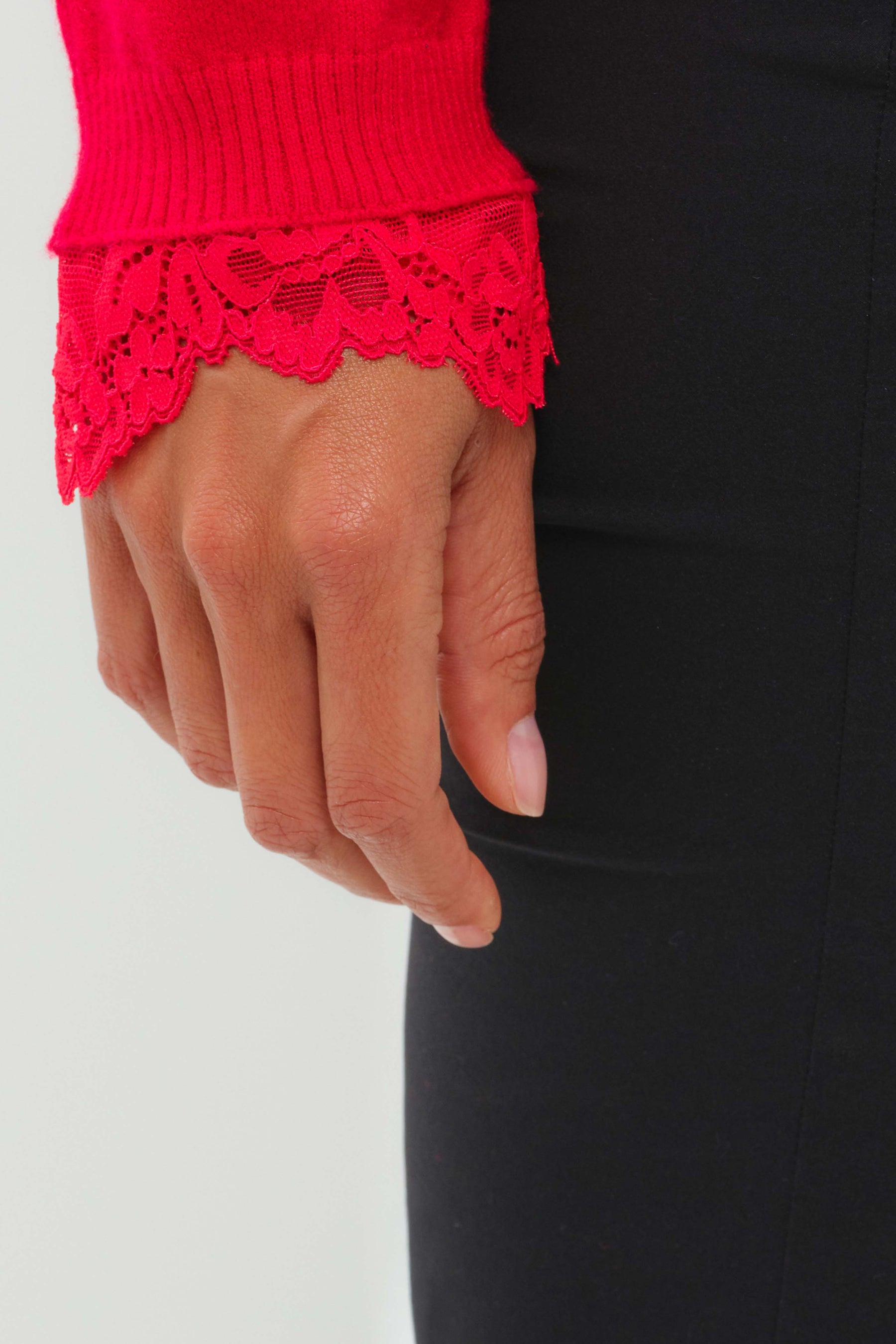 Passion Sweater Knit & Lace Crewneck with Back