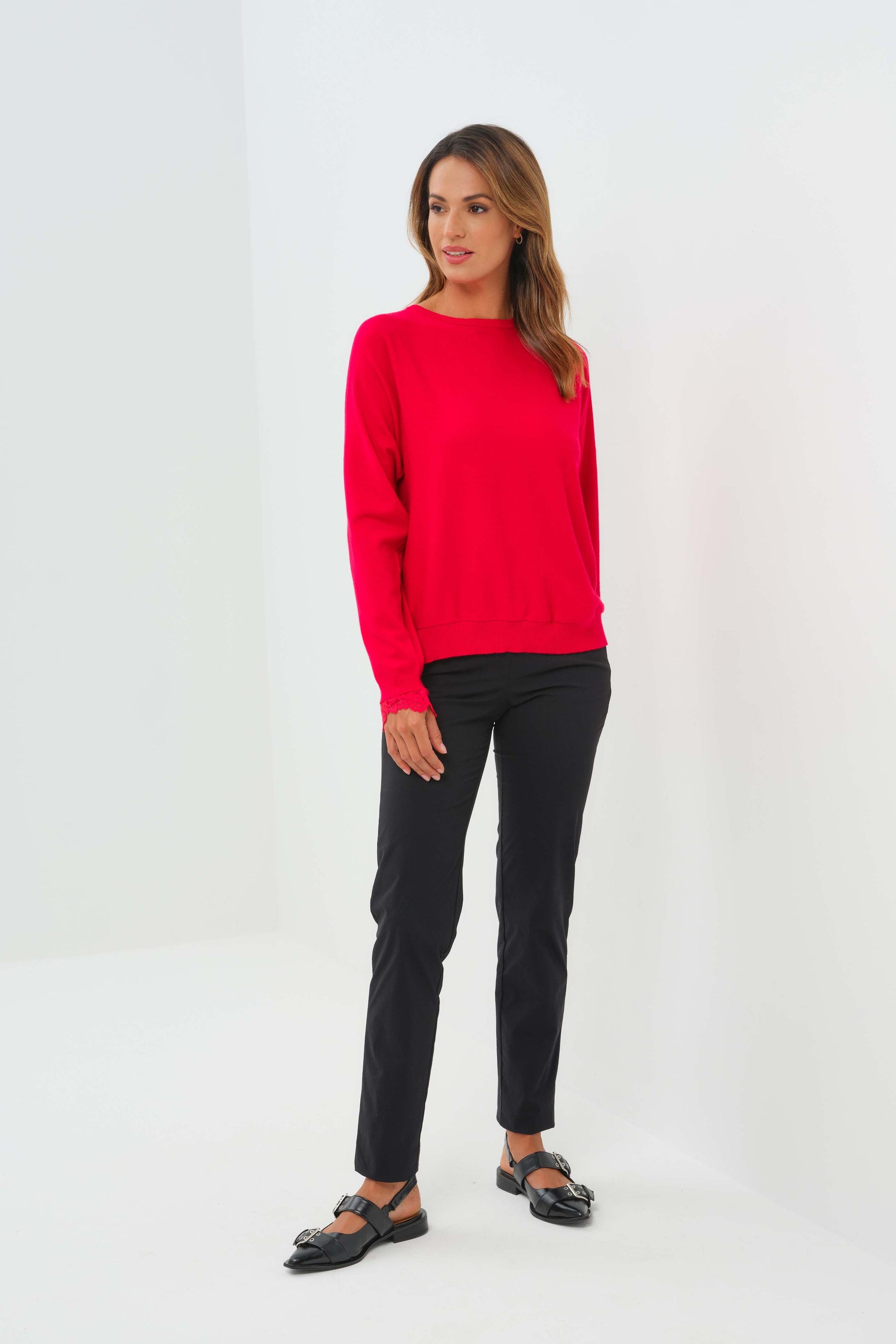 Passion Sweater Knit & Lace Crewneck with Back