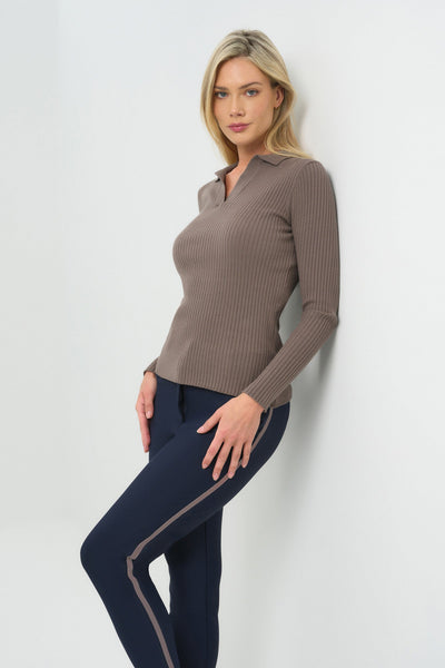 Georgie Rib Sweater Knit Collared Top