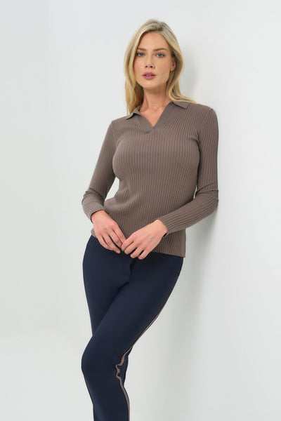 Georgie Rib Sweater Knit Collared Top