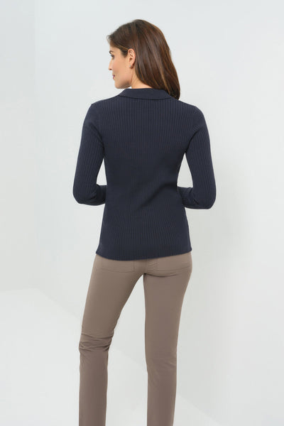 Georgie Rib Sweater Knit Collared Top