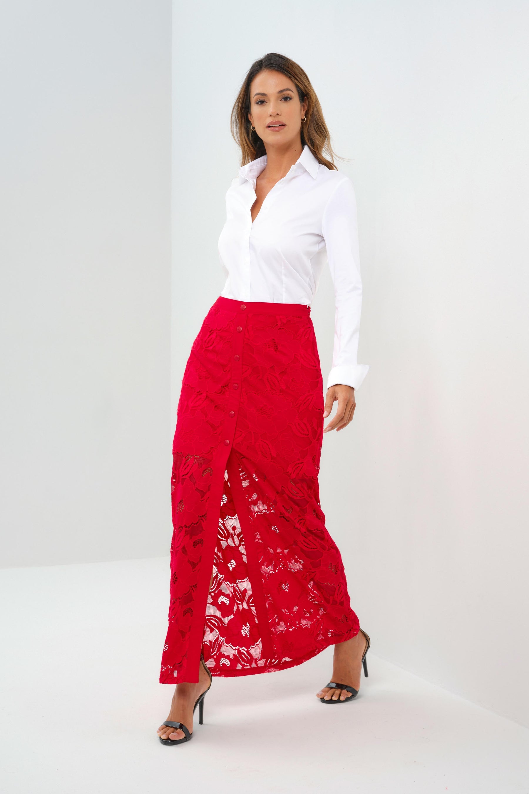 Ariel Ultralight & Lace Button Down Maxi Skirt