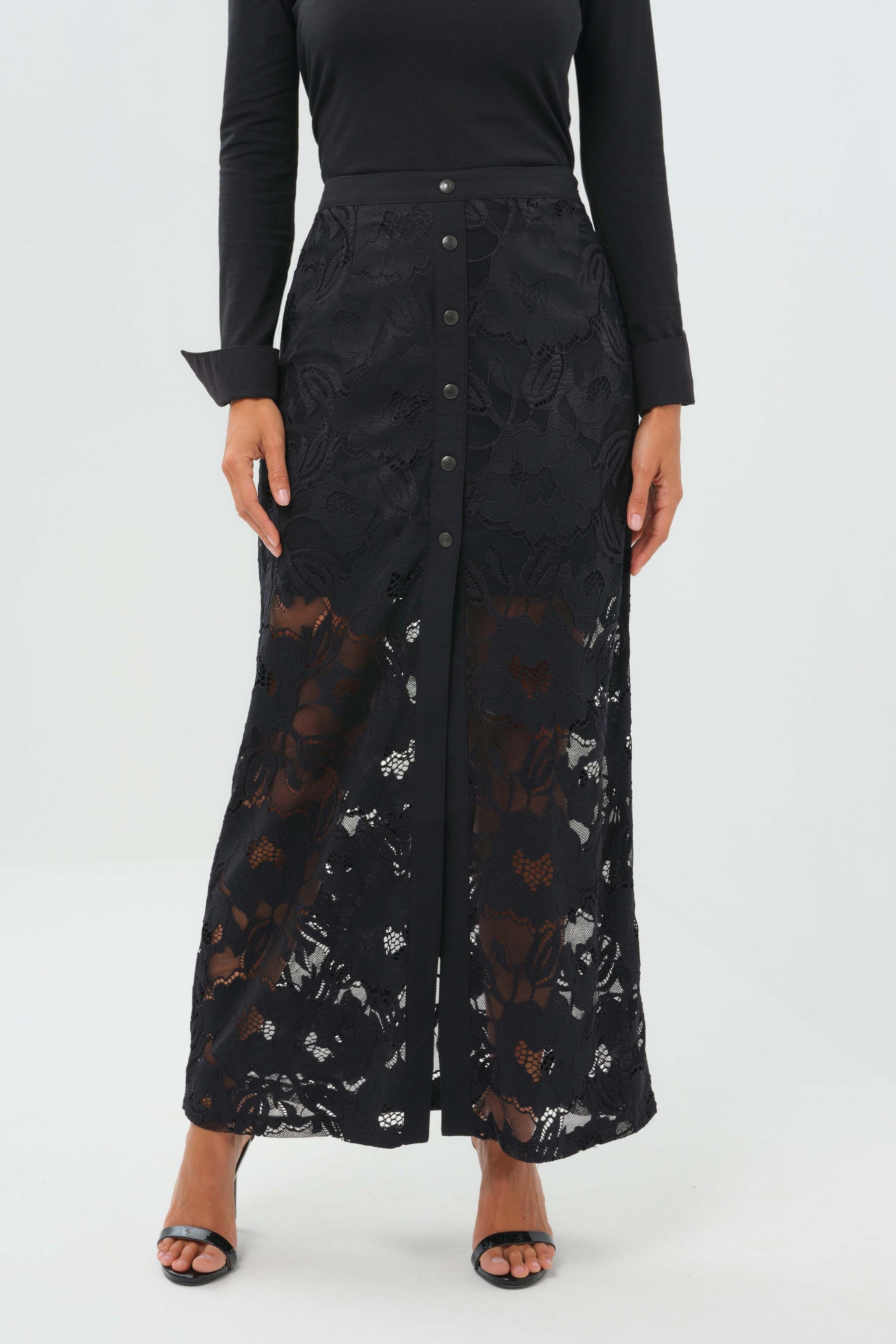 Ariel Ultralight & Lace Button Down Maxi Skirt