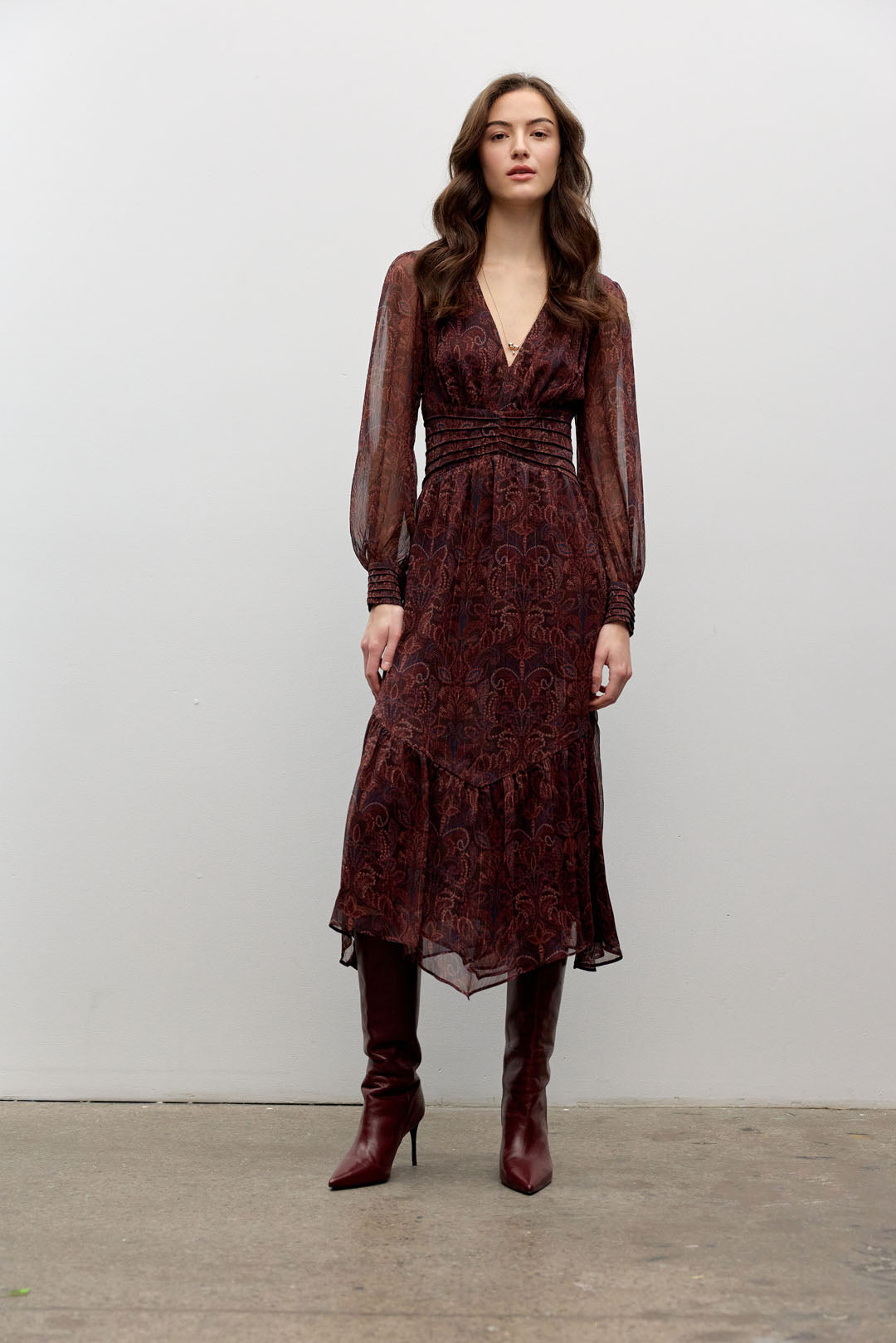 Printed chiffon long sleeve dress
