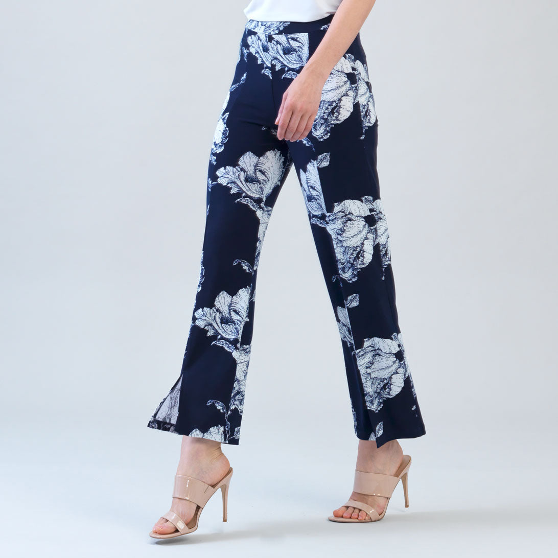 Relaxed Kick Front Slit Ankle Pant - Peony Blossom
