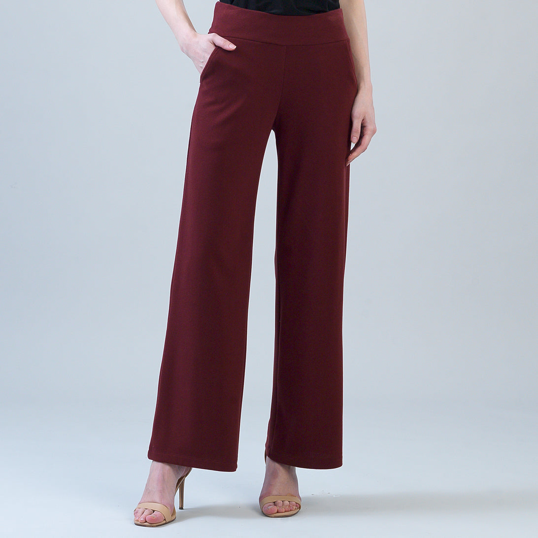 Lounge Knit - Wide Leg Pocket Pant - Burgundy