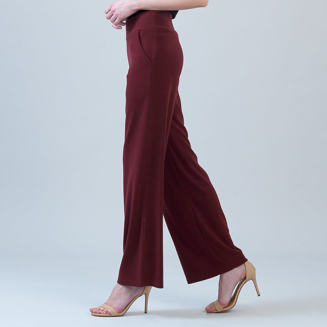Lounge Knit - Wide Leg Pocket Pant - Burgundy