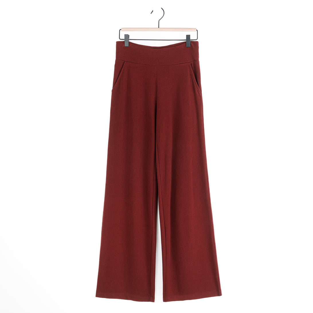 Lounge Knit - Wide Leg Pocket Pant - Burgundy