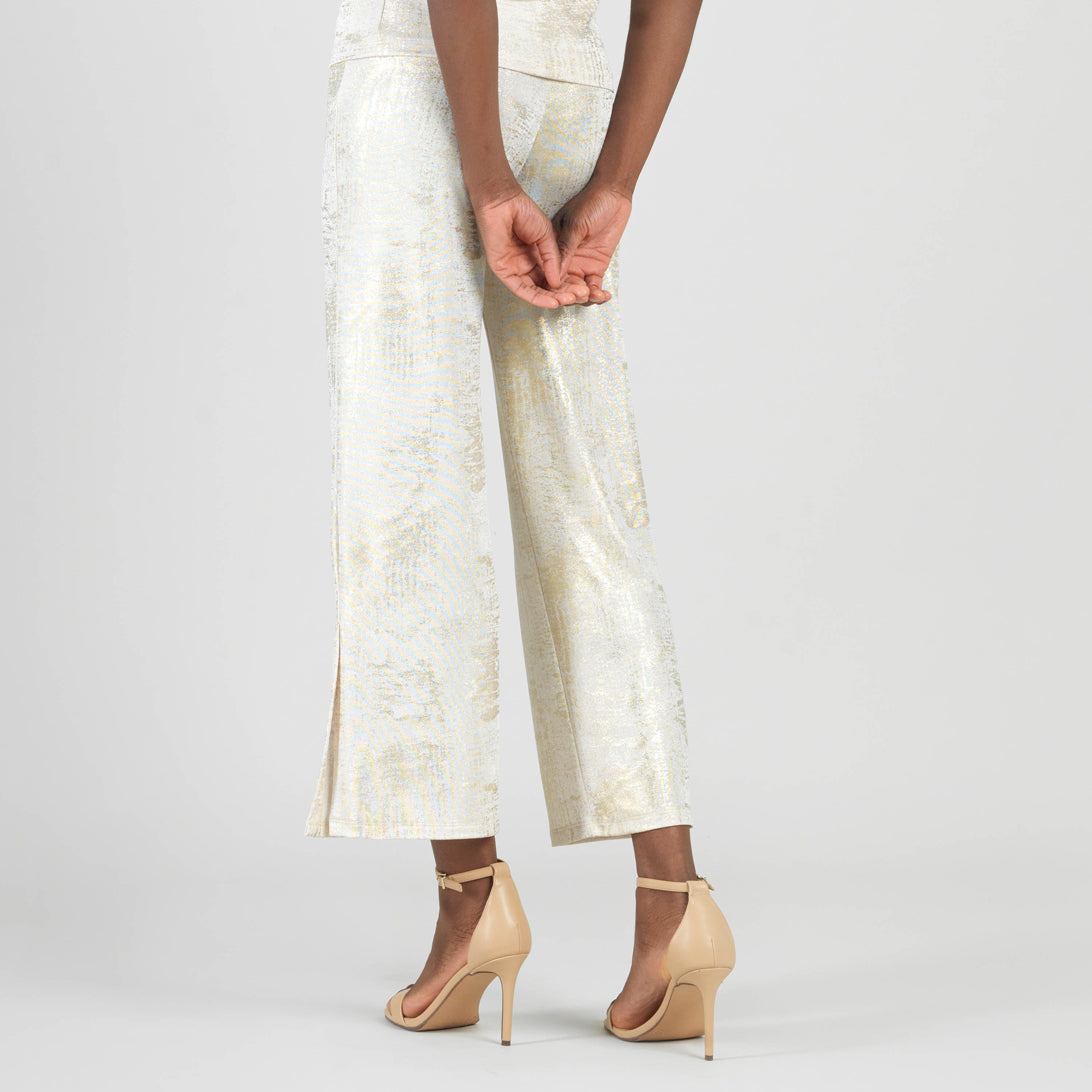 Foil Sheen - Side Slit Ankle Pant - Champagne