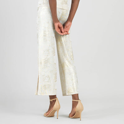 Foil Sheen - Side Slit Ankle Pant - Champagne