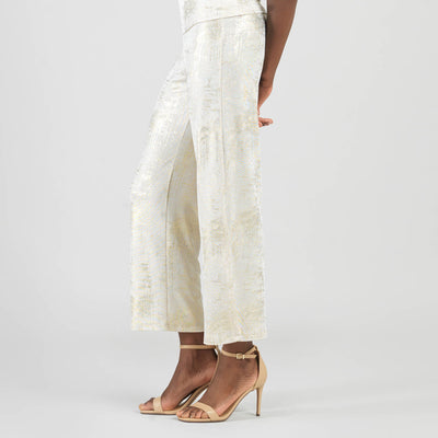Foil Sheen - Side Slit Ankle Pant - Champagne