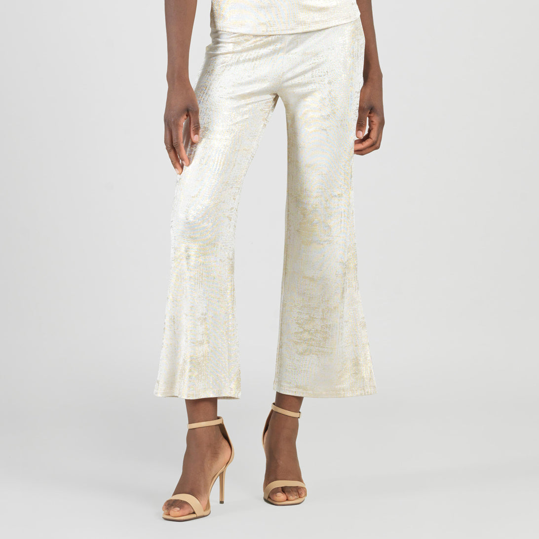 Foil Sheen - Side Slit Ankle Pant - Champagne