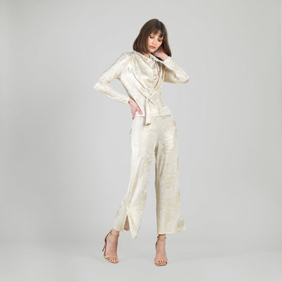 Foil Sheen - Side Slit Ankle Pant - Champagne