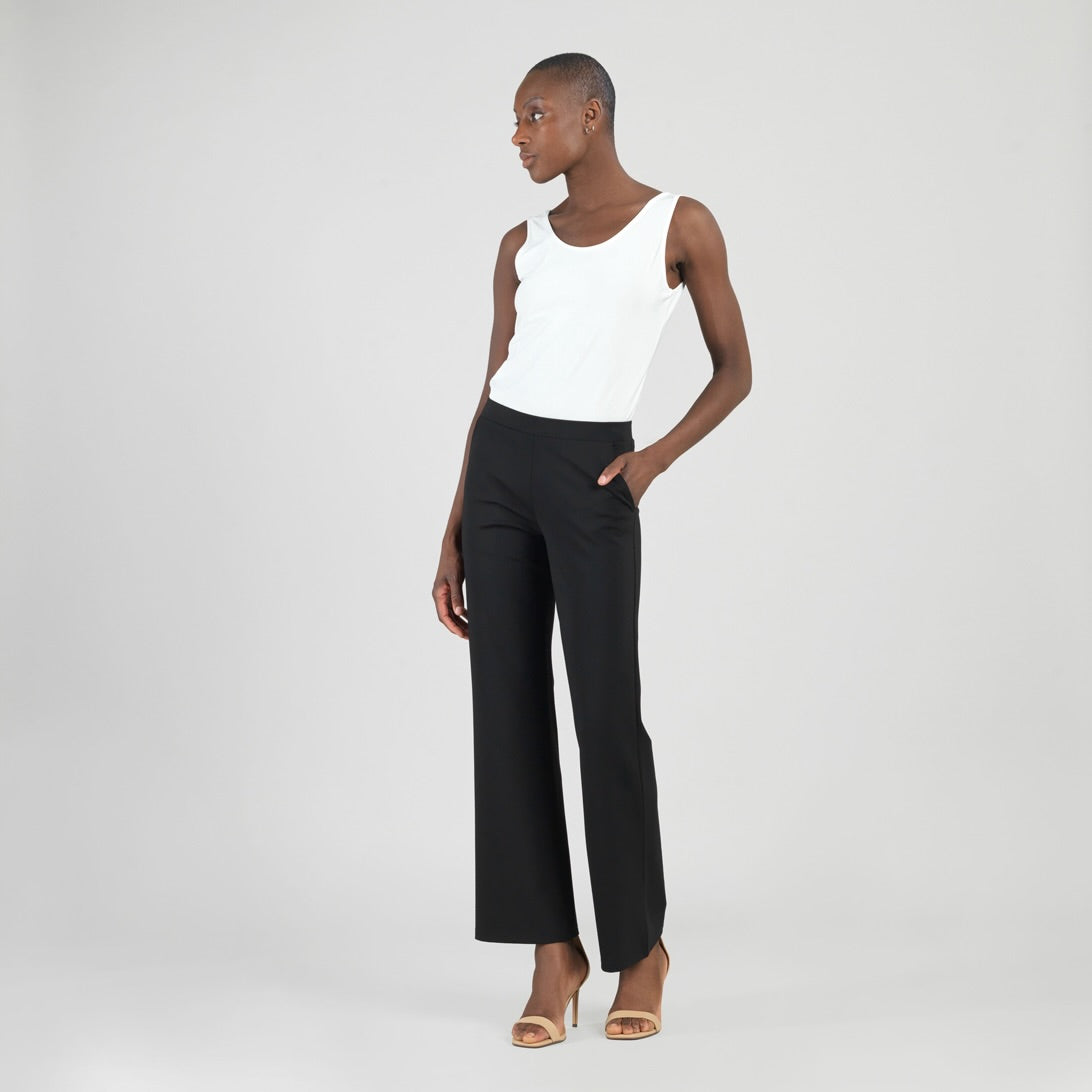 Rayon-Ponte Knit - Loose Leg Pocket Pant - Black