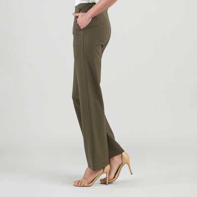 Rayon-Ponte Knit - Loose Leg Pocket Pant - Olive