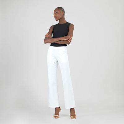 Rayon-Ponte Knit - Loose Leg Pocket Pant - White