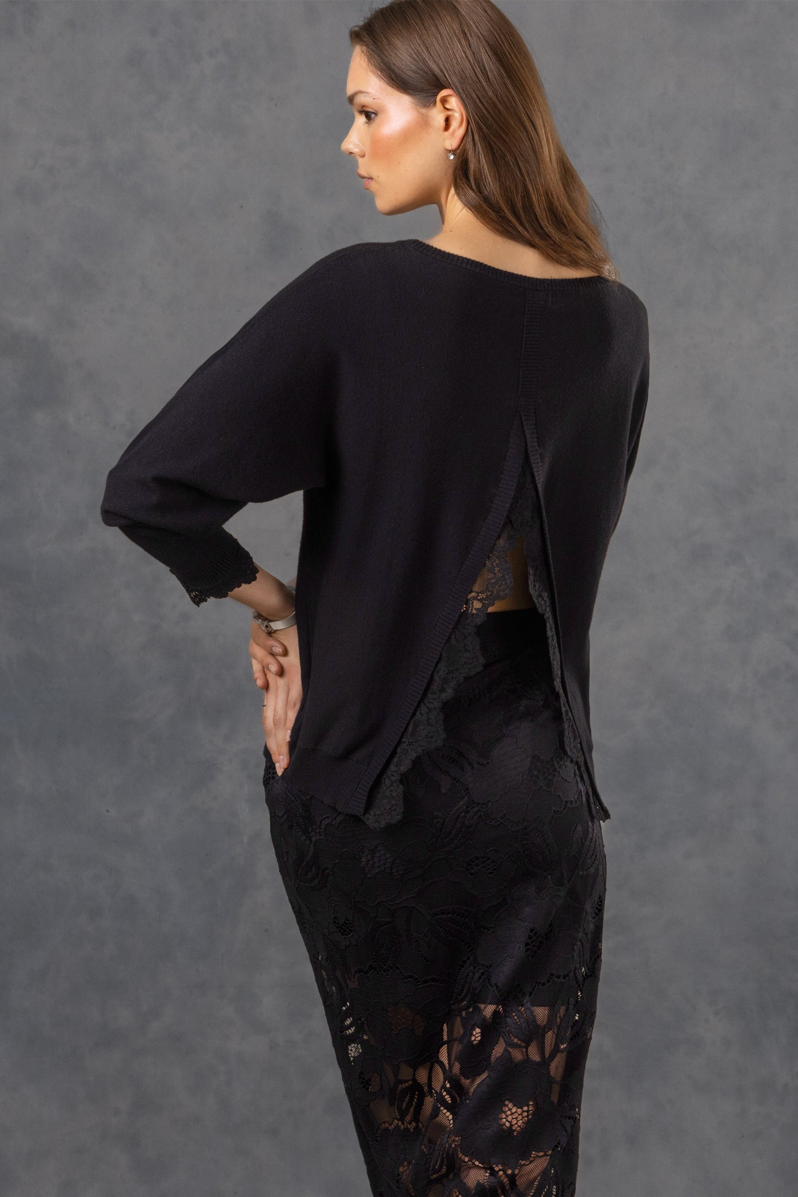 Passion Sweater Knit & Lace Crewneck with Back