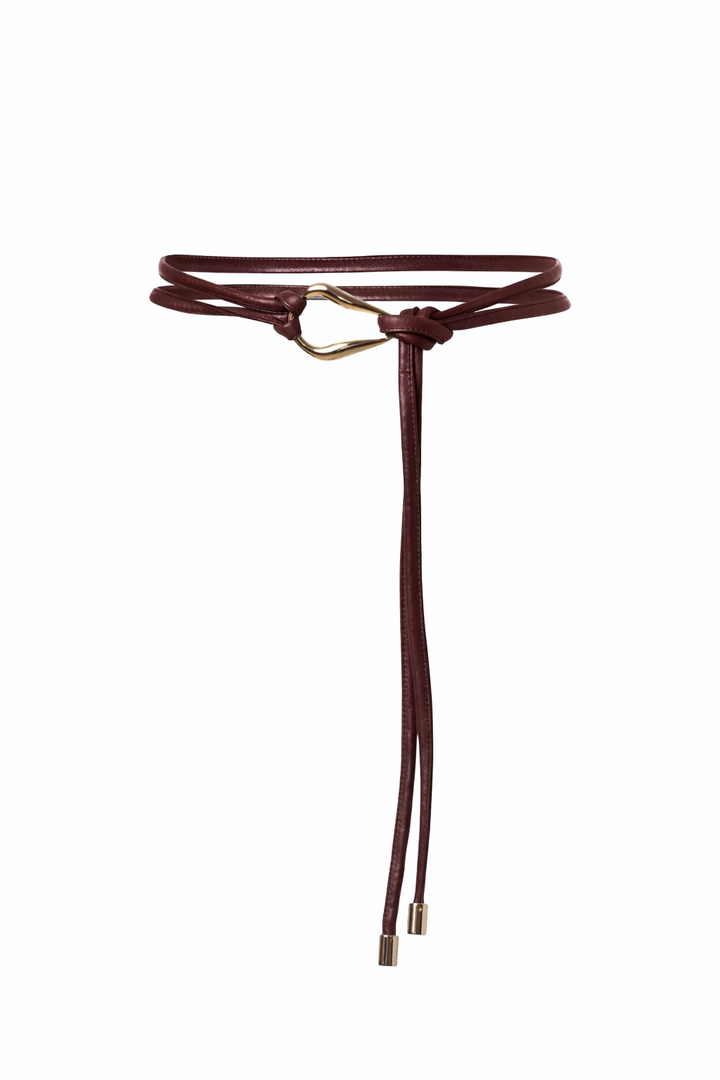 Vegan leather wrap cord belt with organic buckle