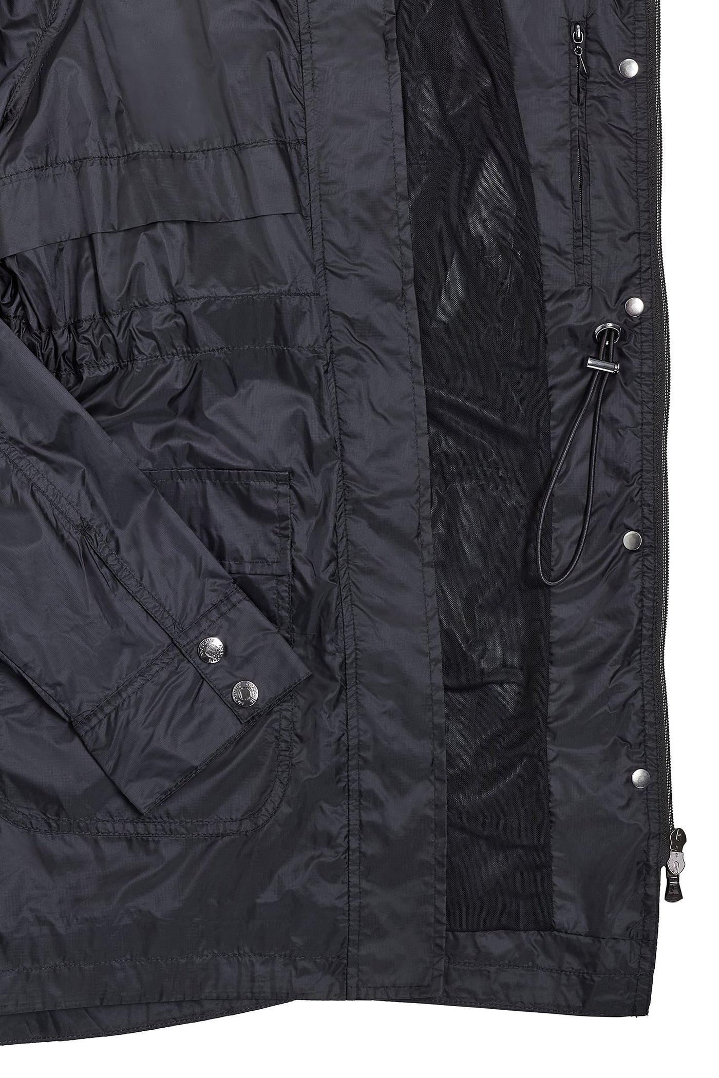 The Best Travel Jacket. Details of a Ramona Windbreaker Jacket in Black.