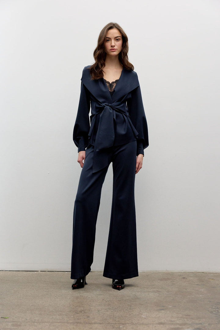 Raw edge belted jacket