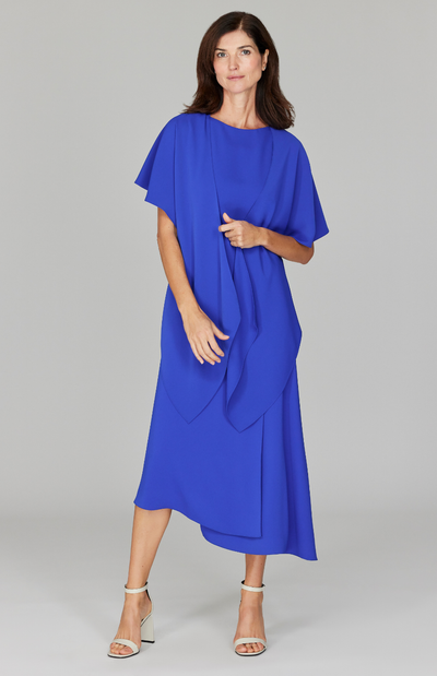 Lustrous Crepe Long Overlap Dress