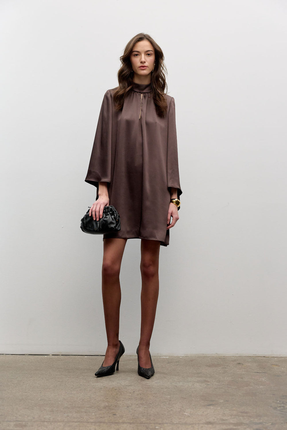Wide sleeve satin dress