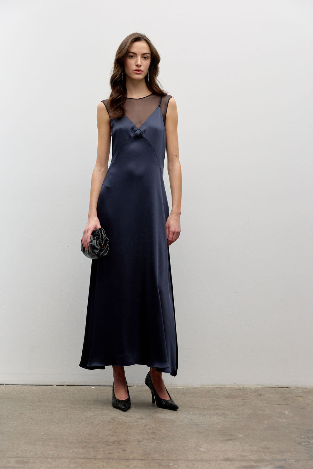 Combo mesh and satin dress