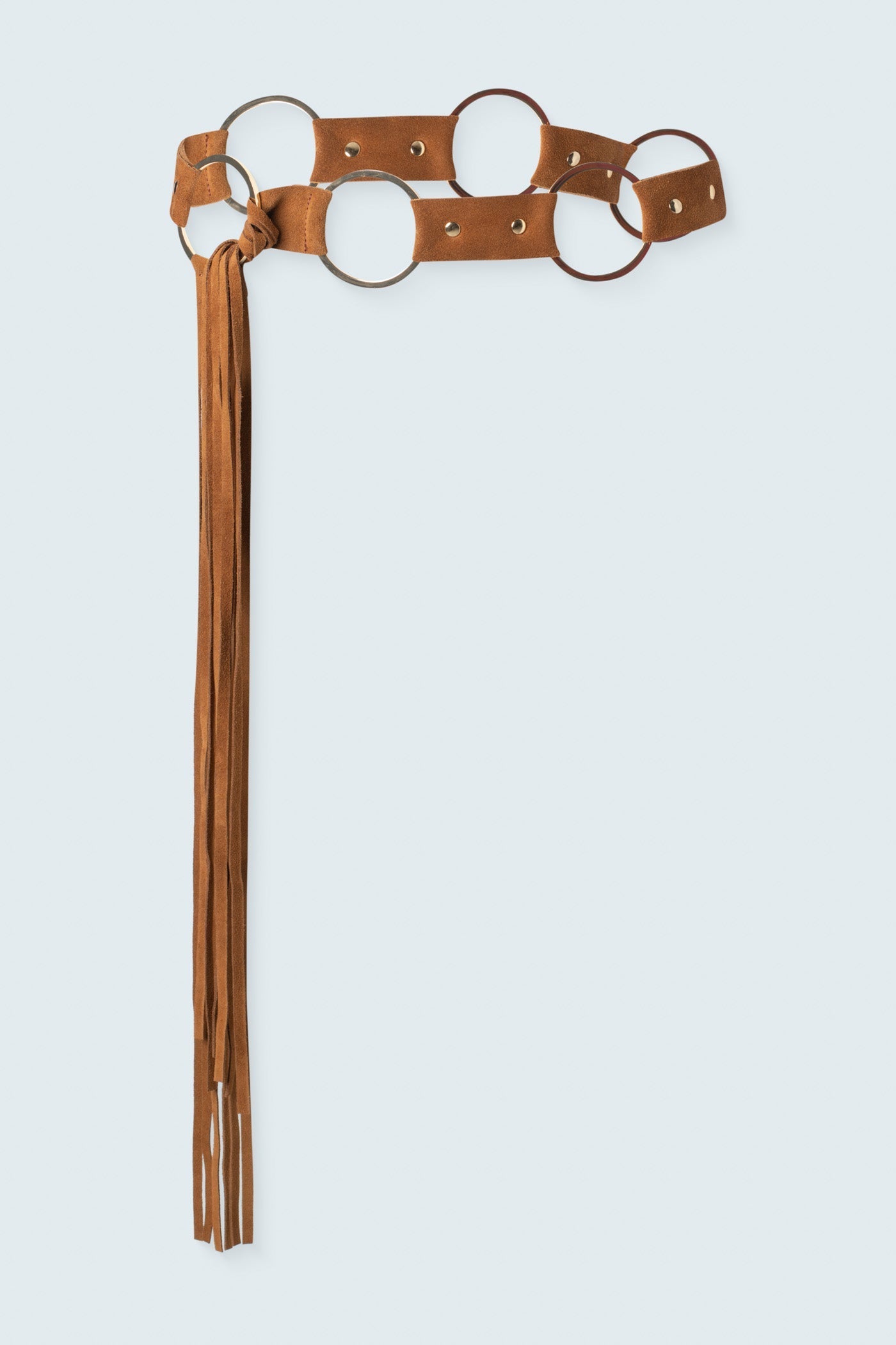 Suede link belt with fringe