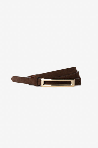 Skinny Genuine Suede belt with Gold rectangluar buckle