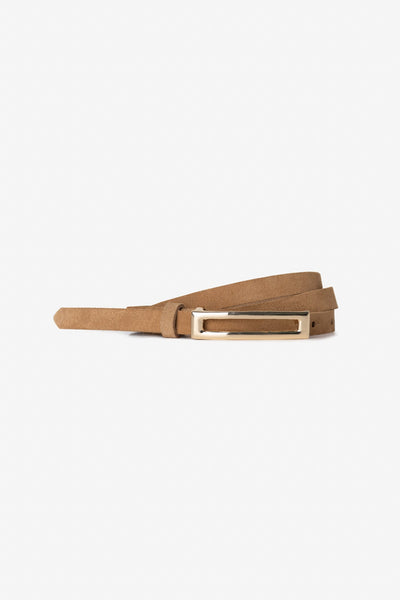 Skinny Genuine Suede belt with Gold rectangluar buckle