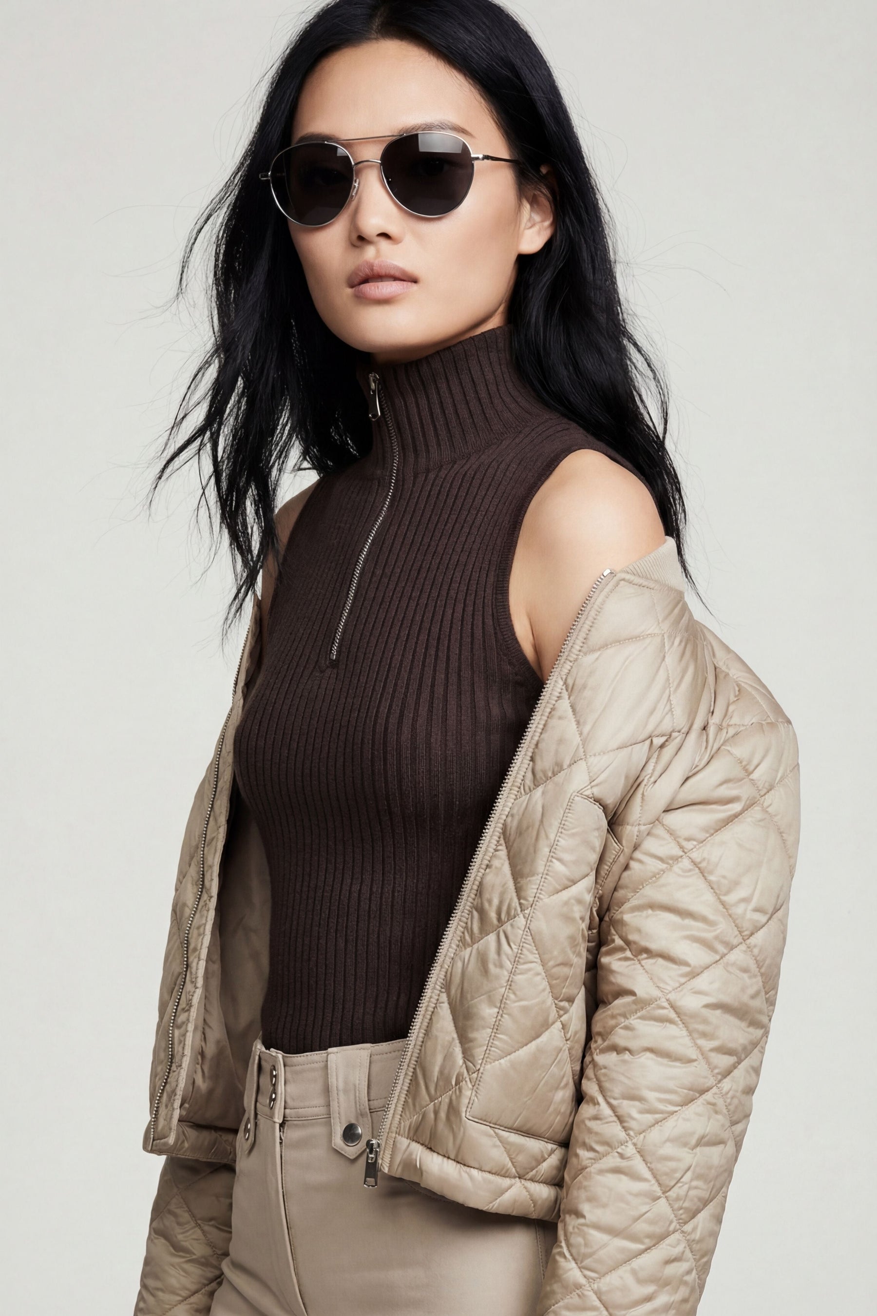 Selina Half-Zip Ribbed Sleeveless Sweater