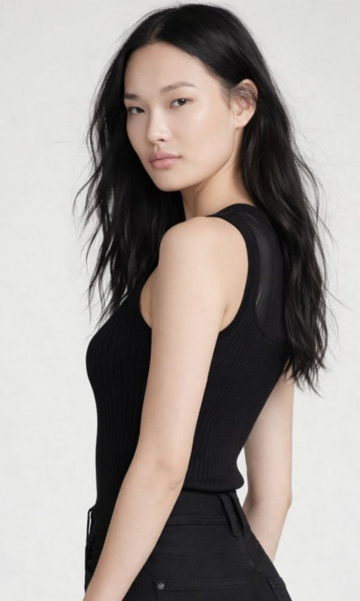 Gio Mixed-Stitch Rib Sweater in Black