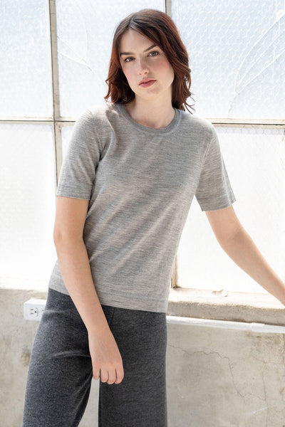 CREW NECK SWEATER TEE - FOG GREY HEATHER