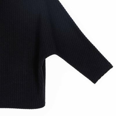 Chunky Ribbed - Funnel Neck Sweater Top - Black