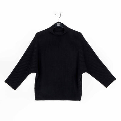 Chunky Ribbed - Funnel Neck Sweater Top - Black