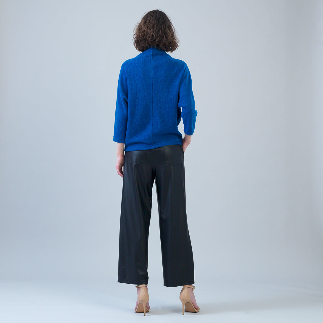 Plush Ribbed - Funnel Neck Sweater - Cobalt