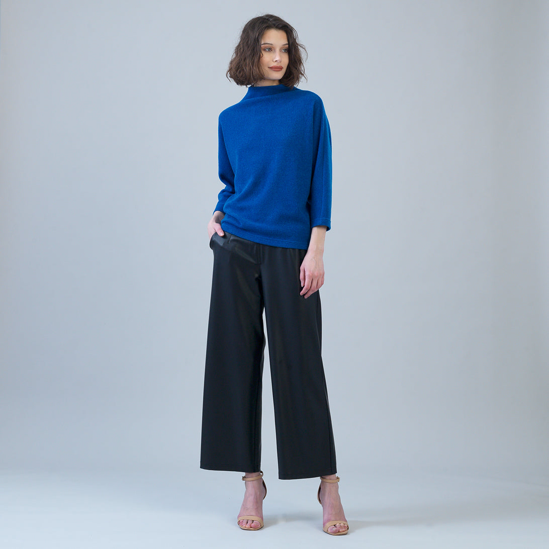 Plush Ribbed - Funnel Neck Sweater - Cobalt