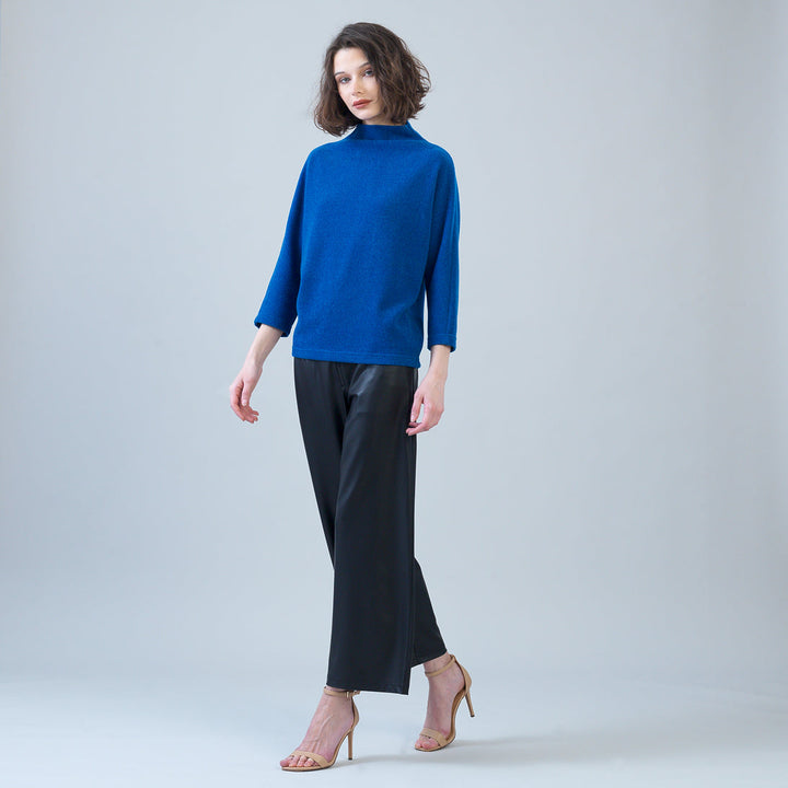 Plush Ribbed - Funnel Neck Sweater - Cobalt