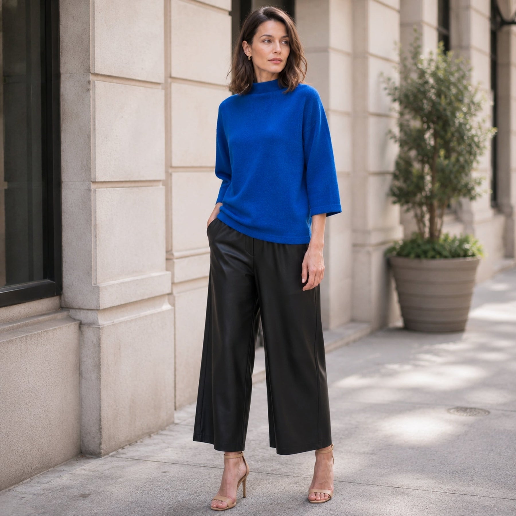 Plush Ribbed - Funnel Neck Sweater - Cobalt