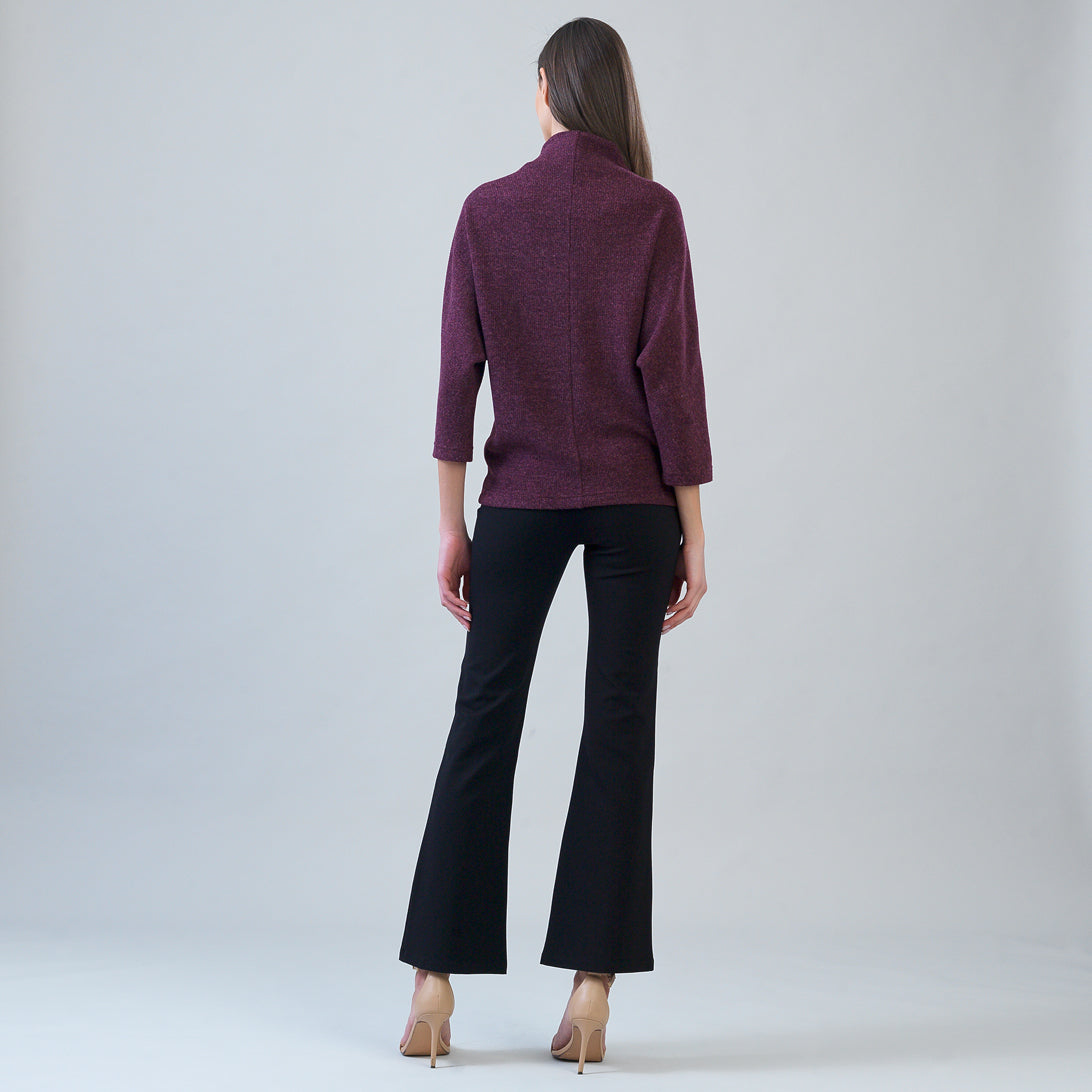 Plush Ribbed - Funnel Neck Sweater - Plum
