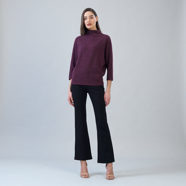 Plush Ribbed - Funnel Neck Sweater - Plum