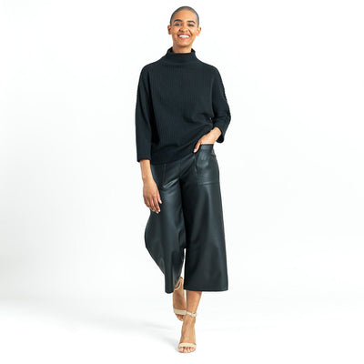 Chunky Ribbed - Funnel Neck Sweater Top - Black